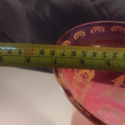 Vintage Cranberry with Gilded Design Moser Style Bohemian Footed Glass Vase