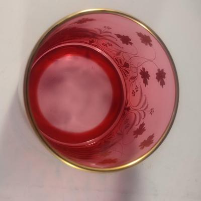 Vintage Cranberry with Gilded Design Moser Style Bohemian Lidded Glass Dish