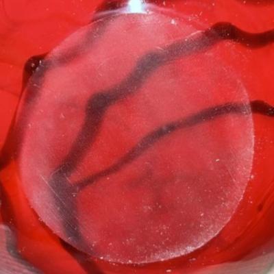 Vintage Mid-Century Murano Style 9.25" Tall Unsigned Art Glass Double Handled Vase in VG Preowned Condition. (Heavy).