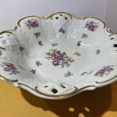 Vintage GDR Reichenbach Porcelain Footed Pierced Serving Bowl 11" Diameter in VG Preowned Condition.
