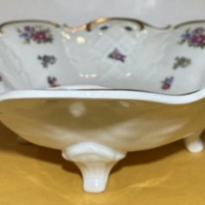 Vintage GDR Reichenbach Porcelain Footed Pierced Serving Bowl 11" Diameter in VG Preowned Condition.