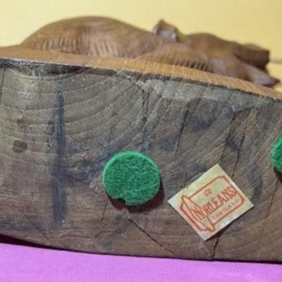 Vintage NORLEANS Thailand Hand Carved Teak Wood Elephant Sculpture Figurine 7" x 10.5" w/Tusks as Pic'd.