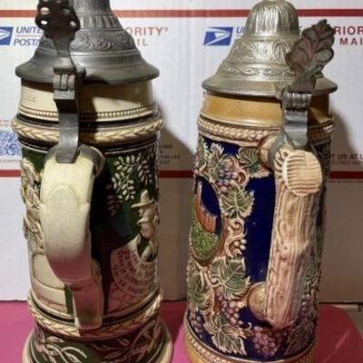 2-Vintage Mid-Century German Beer Stein/Mugs Preowned as Pictured.