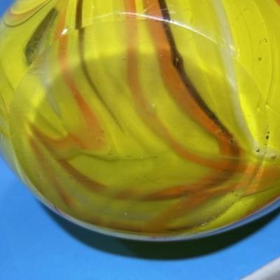 Vintage Art Glass 14.5" Tall & 7" Wide Narrow Neck Vase Preowned from an Estate Colorful and Very Heavy.