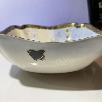 Vintage Scarce Japanese Signed Base w/Bird Characters 7-3/4â€x 7-3/4â€ Porcelain Bowl in Good Condition as Pictured.