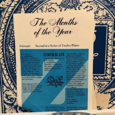 Delfts Month of the Year â€œFebruaryâ€ Large Collectors Plate in VG Condition.