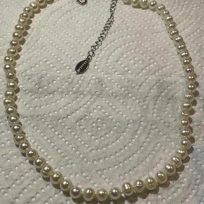 Vintage Dainty LUPERLA REAL Freshwater Pearl Necklace 17-19" Long w/Nice White Color Preowned.