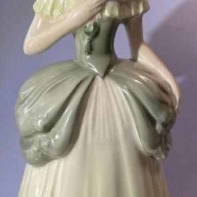 Mid-Century Colonial Dressed Lady Ceramic Hand Painted Figurine 15.75" Tall in VG Preowned Condition.