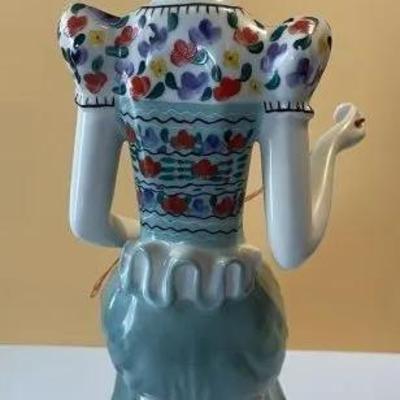 Hungarian Hollohaza Girl Sewing Figurine 9.25" Tall in VG Preowned Condition Preowned from an Estate. Very Nicely Done.