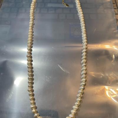 Vintage Sequin Baroque Freshwater Pearl Bright White Color Necklace 30"-32.5" w/Adjustable Length in VG Preowned Condition as...