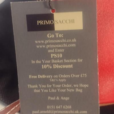 Primo Sacchi Italian Leather Red with Obverse Blue Design Shoulder Bag with Dust Cover