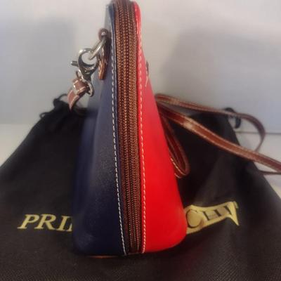 Primo Sacchi Italian Leather Red with Obverse Blue Design Shoulder Bag with Dust Cover