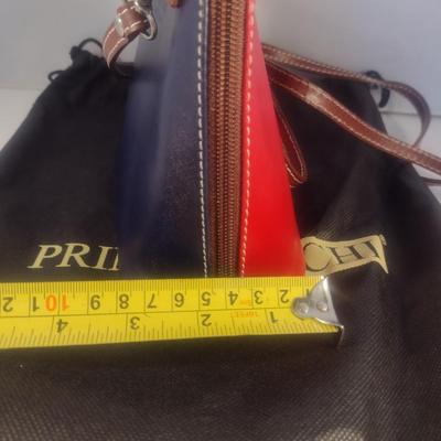Primo Sacchi Italian Leather Red with Obverse Blue Design Shoulder Bag with Dust Cover