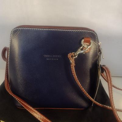 Primo Sacchi Italian Leather Red with Obverse Blue Design Shoulder Bag with Dust Cover