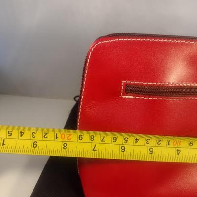 Primo Sacchi Italian Leather Red with Obverse Blue Design Shoulder Bag with Dust Cover