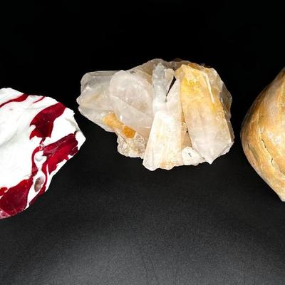 Set of 3 Large Mineral Rocks - Quartz - Jasper(?)