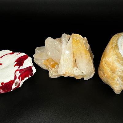 Set of 3 Large Mineral Rocks - Quartz - Jasper(?)