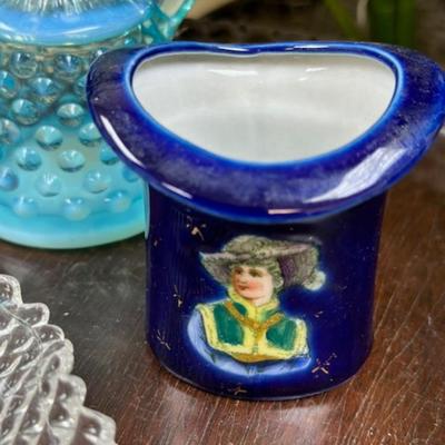 Blue mini glass lot with hob knob mini pitcher