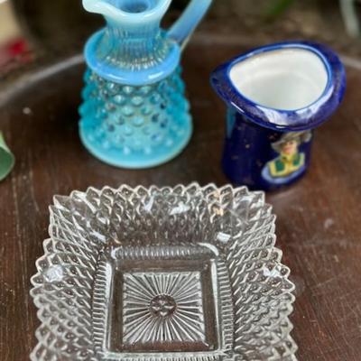 Blue mini glass lot with hob knob mini pitcher