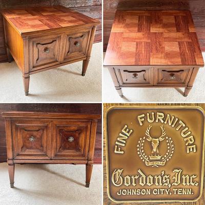 GORDONS INC. ~ Pair (2) ~ Solid Wood Inlaid Side Tables