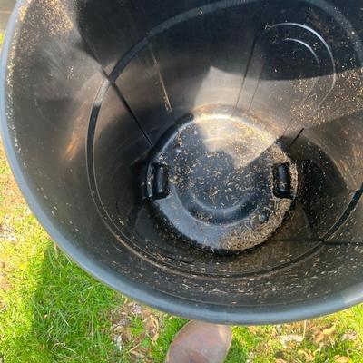 Four Hyper Tough 20 Gallon Garbage Cans & One large Plastic Container, (BY-MG)