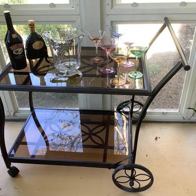 Bar Cart, glass and metal with wheels