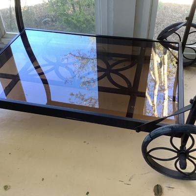 Bar Cart, glass and metal with wheels