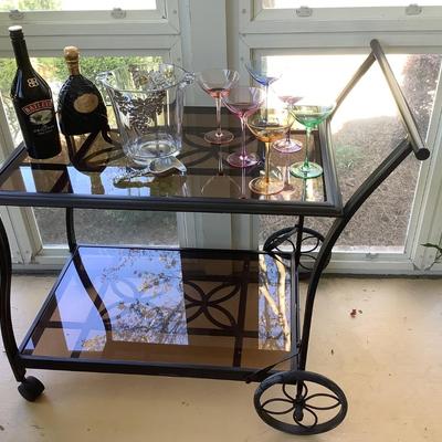 Bar Cart, glass and metal with wheels