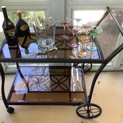 Bar Cart, glass and metal with wheels