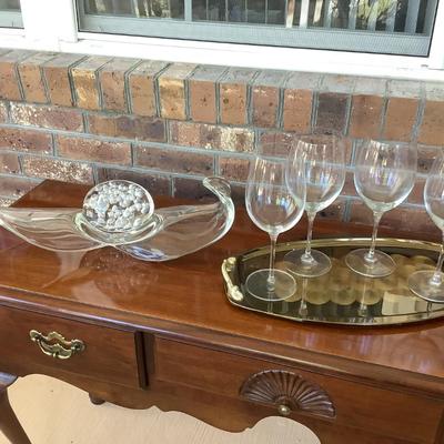 Gorgeous glass decor piece, tray, stemware