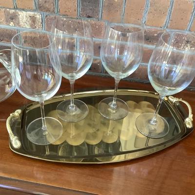 Gorgeous glass decor piece, tray, stemware