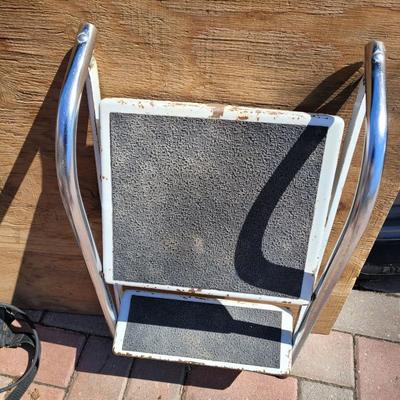 Vintage Peterson antique Folda Step ladder and collapsible adjustable bike carrier.