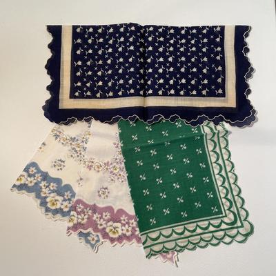 Pre-1980s Linen Handkerchiefs with Scalloped Edges
