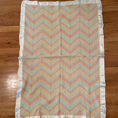 1980s Green Yellow Pink Baby Blanket