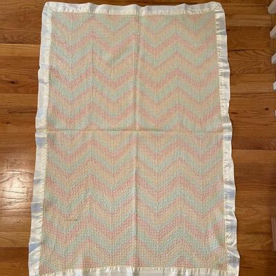1980s Green Yellow Pink Baby Blanket