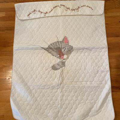 1980s Cross Stitch Good Night Cat Bedspread