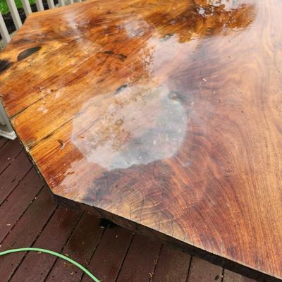 Huge 3" Thick Handmade Wood Table Outside on Deck