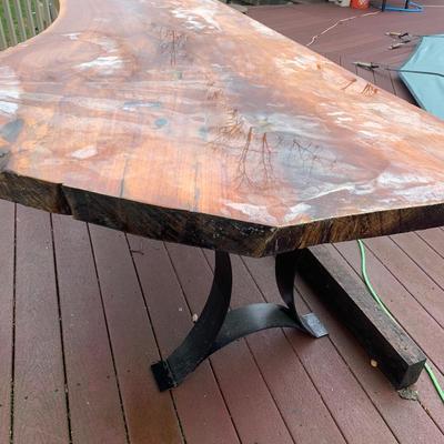 Huge 3" Thick Handmade Wood Table Outside on Deck