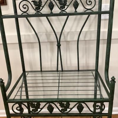 Metal & glass bakerâ€™s rack, 4 shelves, 3 with glass 65â€H 27â€W 18â€depth
