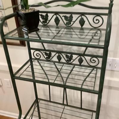Metal & glass bakerâ€™s rack, 4 shelves, 3 with glass 65â€H 27â€W 18â€depth