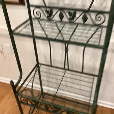 Metal & glass bakerâ€™s rack, 4 shelves, 3 with glass 65â€H 27â€W 18â€depth