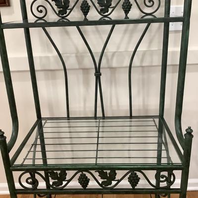 Metal & glass bakerâ€™s rack, 4 shelves, 3 with glass 65â€H 27â€W 18â€depth