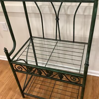 Metal & glass bakerâ€™s rack, 4 shelves, 3 with glass 65â€H 27â€W 18â€depth