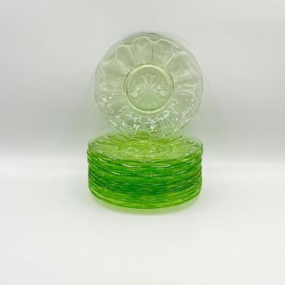 Vtg. Uranium Green Glass Dessert Plates ~ Set Of Twelve (12)