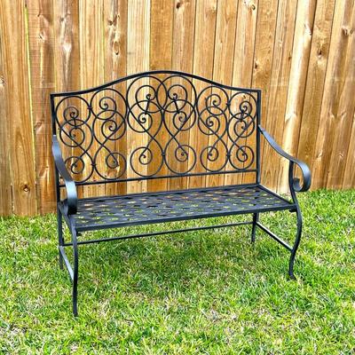 Black Iron Patio Bench with Scroll Design