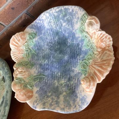 Pottery- orchid platter, shell bowl