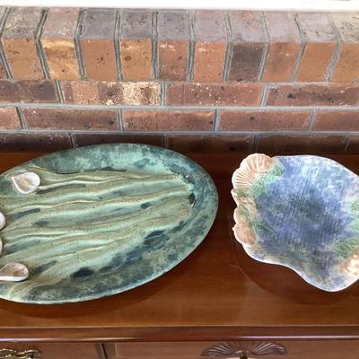 Pottery- orchid platter, shell bowl