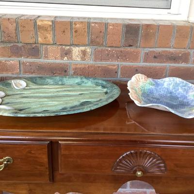 Pottery- orchid platter, shell bowl