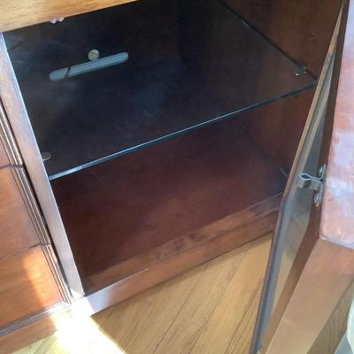 Bernhardt cabinet 3 drawer, 2 door with glass shelves 26â€H 56â€W 24â€ depth