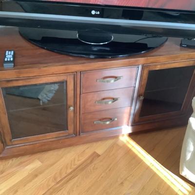 Bernhardt cabinet 3 drawer, 2 door with glass shelves 26â€H 56â€W 24â€ depth